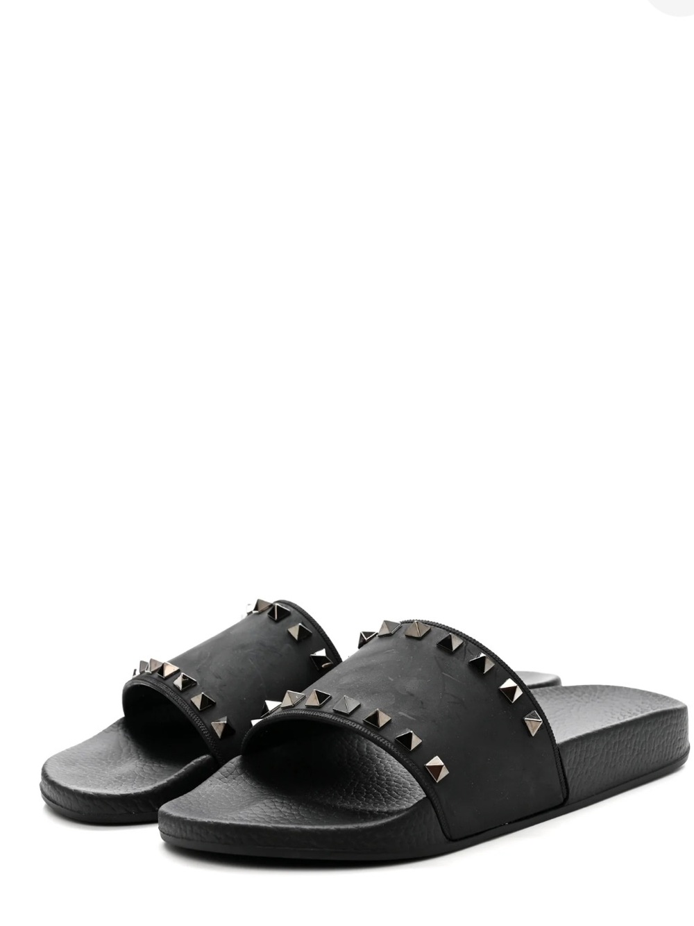Authentic Black Valentino Garavani Rockstud Rubber Slide Sandals Size 37 EUC